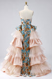 Blue Strapless Mermaid Ruffled Sequins Long Gala Dress with Slit