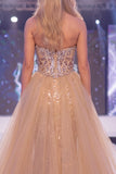 Sparkly Champagne Mermaid Sweetheart Corset Long Gala Dress with Slit
