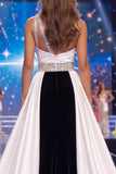 One Shoulder Black and White Mermaid Cut Out  Long Gala Dress with Slit