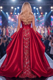 Burgundy Sweetheart Mermaid Corset Sequin Long Red Carpet Dress with Slit