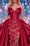 Burgundy Sweetheart Mermaid Corset Sequin Long Red Carpet Dress with Slit