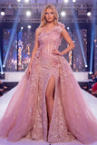 One Shoulder Blush Corset Mermaid 3D Flowers Long Gala Dress with Slit