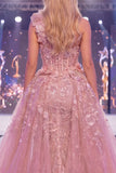 One Shoulder Blush Corset Mermaid 3D Flowers Long Gala Dress with Slit