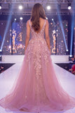 Blush Corset Mermaid Basque Waist Long Gala Dress with Slit
