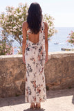 One Shoulder Ivory Mermaid Ruched Open Back Maxi Floral Dress