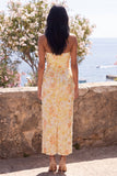 Yellow Strapless Sheath Midi Floral Dress with Slit