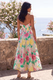 Strapless Daffodil Pink Flower A-Line Chiffon Maxi Floral Dress