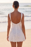 Ivory A Line Corset Lace Bateau Neck Mini Bridal Shower Dress