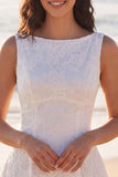 Ivory A Line Corset Lace Bateau Neck Mini Bridal Shower Dress