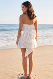 Strapless Ivory A Line Lace Mini Bridal Shower Dress with Bow