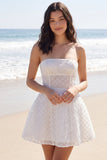 Ivory A Line Strapless Beaded Mini Graduation Dress