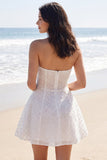 Ivory A Line Strapless Beaded Mini Graduation Dress