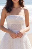 Ivory A Line Strapless Beaded Mini Graduation Dress