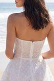 Ivory A Line Strapless Beaded Mini Graduation Dress