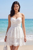 Sweetheart Floral A Line Little White Dress with Ruffles