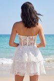 Sweetheart Floral A Line Little White Dress with Ruffles