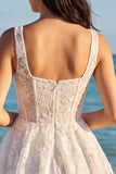 Ivory Floral A Line Corset Square Neck Bridal Shower Dress