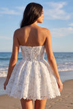 Strapless Lace A Line Floral Little White Dress