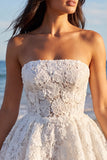 Strapless Lace A Line Floral Little White Dress