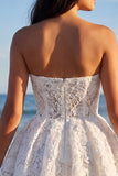 Strapless Lace A Line Floral Little White Dress