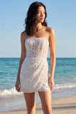 Sparkly Ivory Strapless Sequin Bodycon Corset Mini Dress