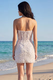Sparkly Ivory Strapless Sequin Bodycon Corset Mini Dress