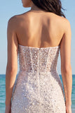 Sparkly Ivory Strapless Sequin Bodycon Corset Mini Dress