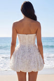 White Strapless A Line Floral Bridal Shower Dress