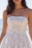 White Strapless A Line Floral Bridal Shower Dress