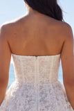 White Strapless A Line Floral Bridal Shower Dress