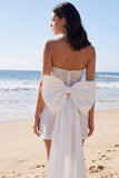 Ivory Strapless Bodycon Sequin Corset Mini Bridal Shower Dress with Bow