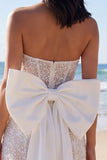 Ivory Strapless Bodycon Sequin Corset Mini Bridal Shower Dress with Bow