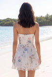 Strapless Floral A Line Cut Out Little White Dress