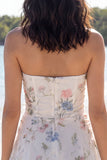 Strapless Floral A Line Cut Out Little White Dress