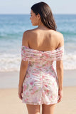 Off The Shoulder Ivory Floral A Line Short Graduation Dress