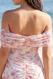Off The Shoulder Ivory Floral A Line Short Graduation Dress