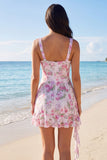 White Floral Ruffled Bodycon Graduation Dress with Sash