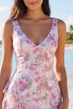 White Floral Ruffled Bodycon Graduation Dress with Sash