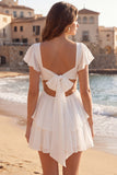 Ivory A Line V Neck Ruffled Graduation Dress