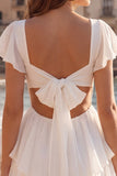 Ivory A Line V Neck Ruffled Graduation Dress