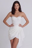 Strapless White Lace Corset Bodycon Bridal Shower Dress