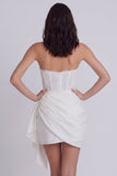 Strapless White Lace Corset Bodycon Bridal Shower Dress