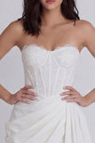 Strapless White Lace Corset Bodycon Bridal Shower Dress
