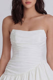White Strapless A Line Ruffled Mini Graduation Dress with Sash