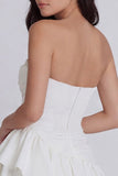 White Strapless A Line Ruffled Mini Graduation Dress with Sash