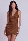 Ivory Bodycon V-Neck Ruched Short Graduation Dress