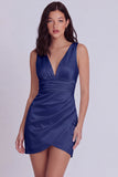 Ivory Bodycon V-Neck Ruched Short Graduation Dress