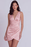 Ivory Bodycon V-Neck Ruched Short Graduation Dress