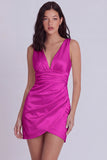 Ivory Bodycon V-Neck Ruched Short Graduation Dress
