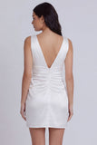 Ivory Bodycon V-Neck Ruched Short Graduation Dress
